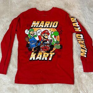 Mario Kart Boys T-Shirt Large Red Luigi Yoshi Graphic Racing Long Sleeve Crew
